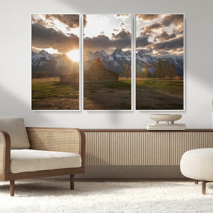 52555760-MGV-FC-48X32-3P_White-Snowy Peaks Wall Art Canvas Print, Framed Nature Escape Art Picture Print, Rustic Charm Perfect Rustic Western Decor Artwork