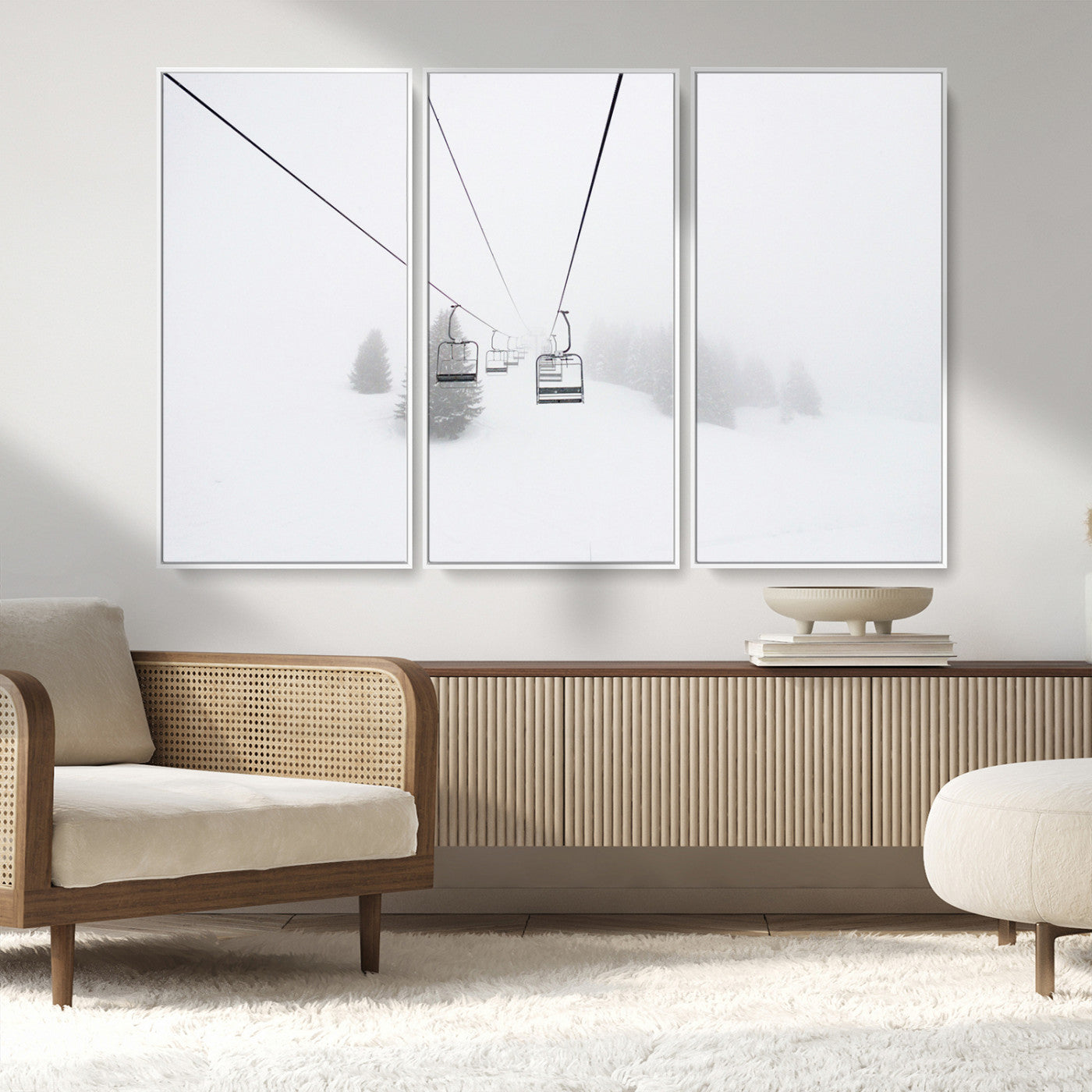 20216390-MGV-CV-36X24-Ski Lift Wall Art Canvas Print, Framed Snowy Landscape Art Picture Print, Alpine Adventure Perfect Nordic Minimalist Decor Artwork