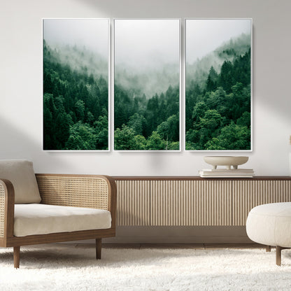 45265379-MGV-CV-36X24-Misty Forest Wall Art – Green Mountain Pine Tree Landscape Canvas Print, Nature Photography Artwork Home Decor for Bedroom, Living