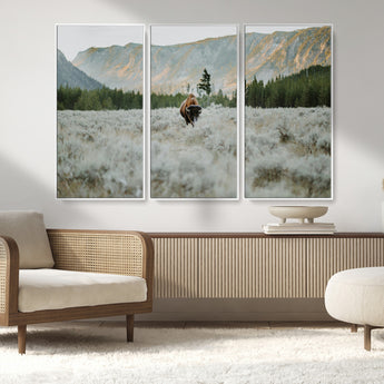 41674074-MGV-CV-36X24-Bison Wall Art – American Buffalo Wildlife Photography Canvas Print, Western Mountain Landscape Artwork Rustic Nature Decor for