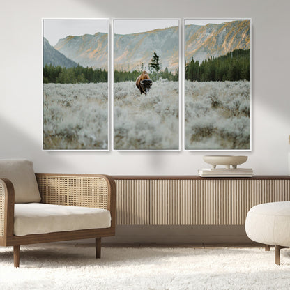 41674074-MGV-CV-36X24-Bison Wall Art – American Buffalo Wildlife Photography Canvas Print, Western Mountain Landscape Artwork Rustic Nature Decor for