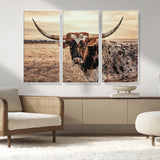95745718-MGV-FC-48X32-3P_White-Texas Longhorn Wall Art – Western Cattle Photography Canvas Print, Rustic Ranch Animal Artwork Country Farmhouse Decor for Living