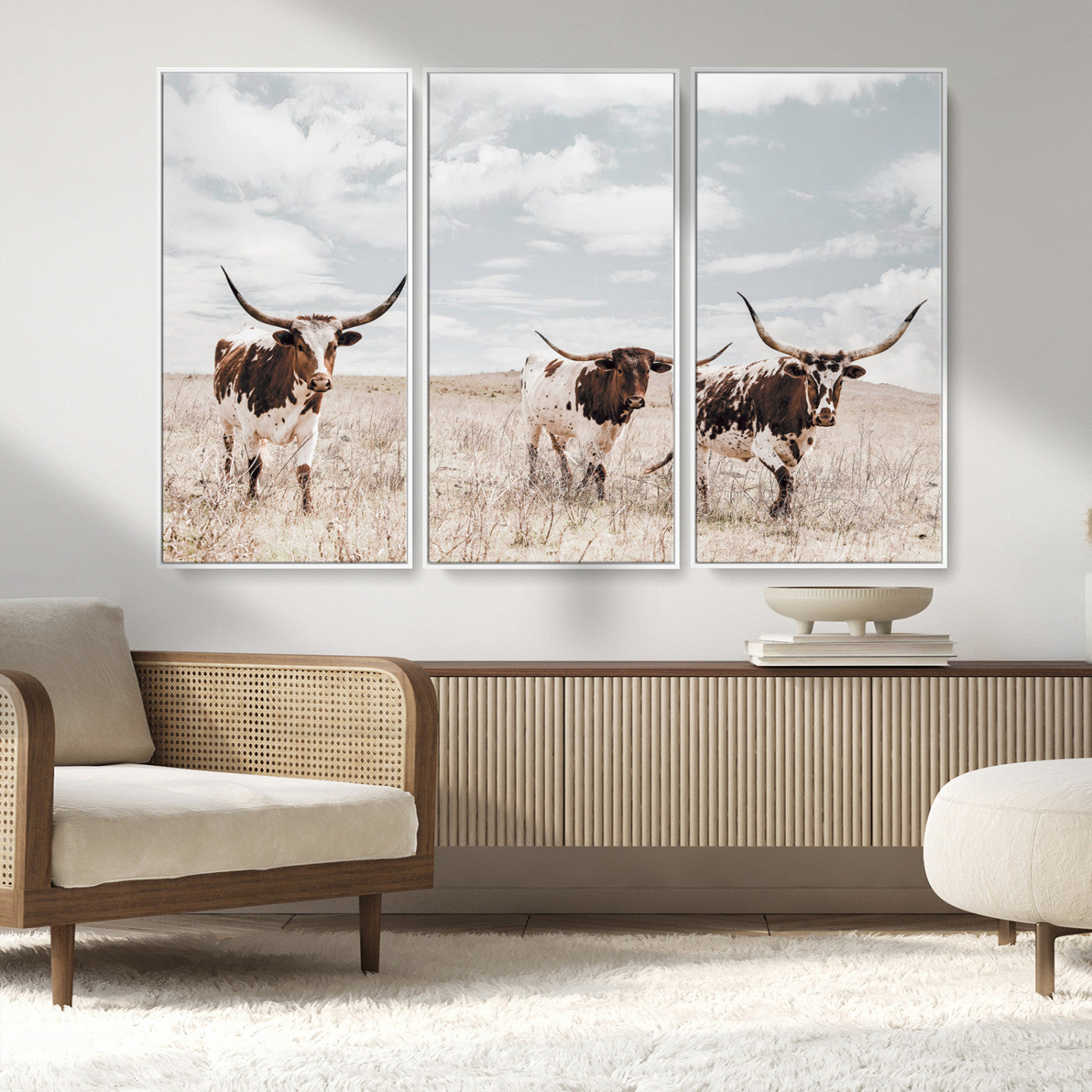65621083-MGV-CV-36X24-Texas Longhorn Wall Art – Rustic Western Cattle Canvas Print, Southwestern Ranch Photography Decor for Living Room, Office,