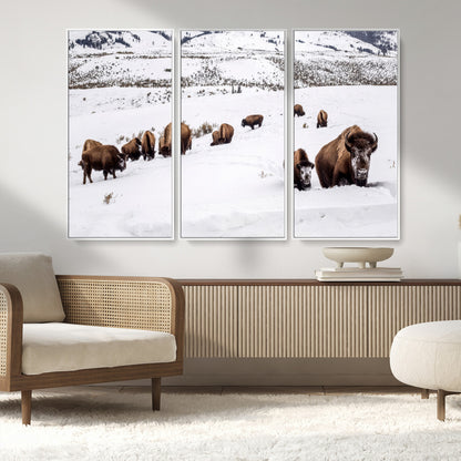 38217250-MGV-CV-36X24-Bison Herd Wall Art – Wildlife Canvas Print of Buffalo Winter Snow Scene, Rustic Western Lodge Décor, Farmhouse & Cabin Nature