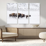 61161423-MGV-FC-48X32-3P_White-Running Bison Herd Wall Art – Winter Buffalo Canvas Print, Wildlife Photography Decor for Rustic Living Room, Farmhouse, Lodge,