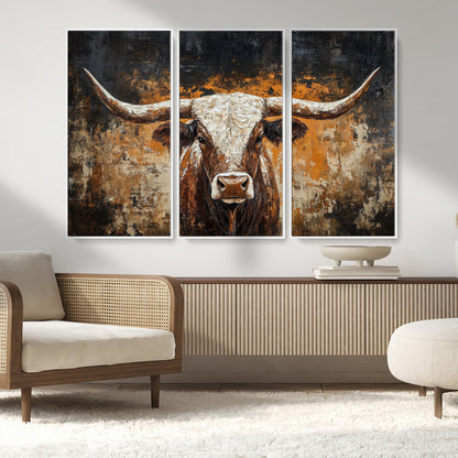 25265572-MGV-FC-48X32-3P_White-Longhorn Bull Wall Art – Rustic Western Texas Steer Canvas Print, Textured Animal Painting for Home, Office, Man Cave or Farmhouse