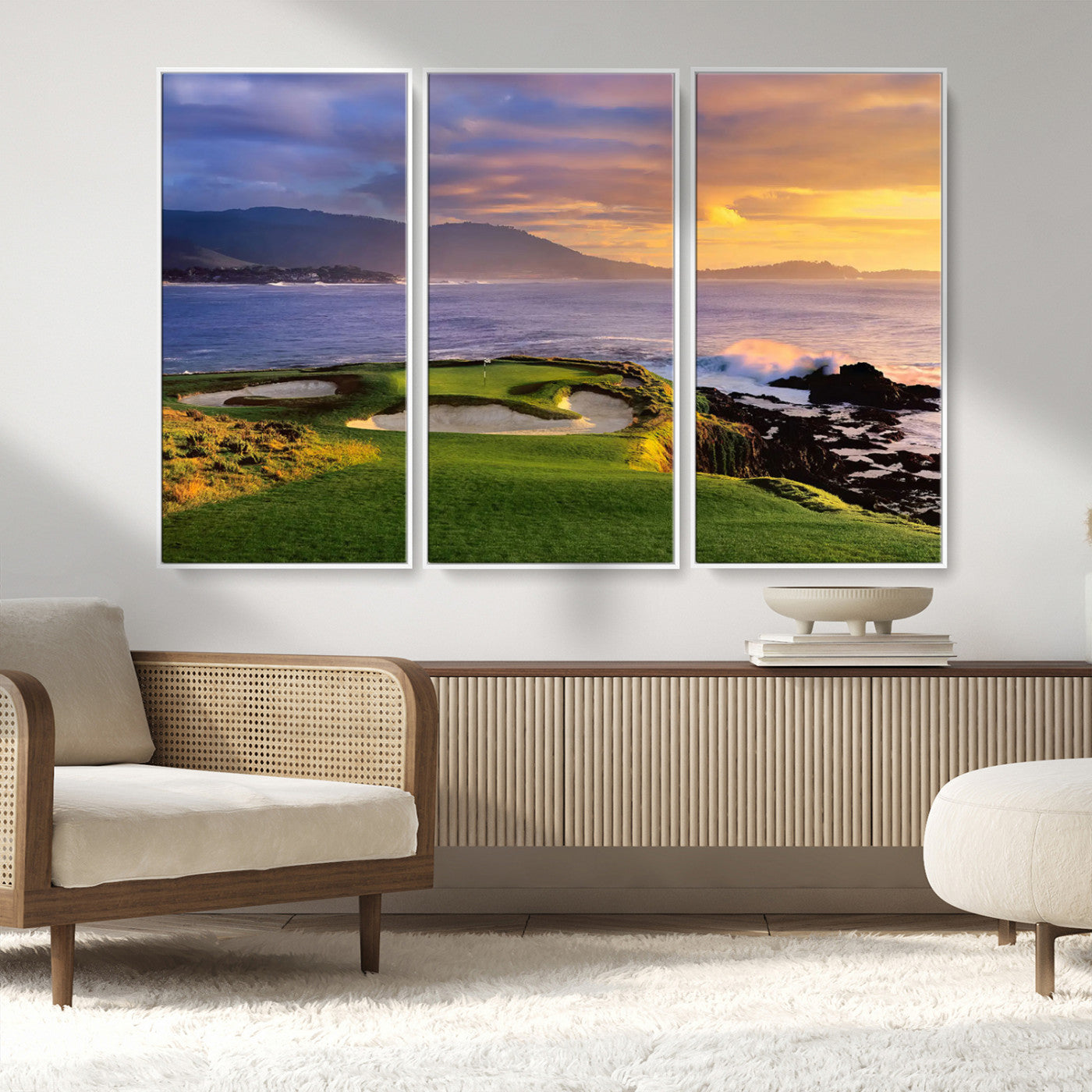 39644075-MGV-CV-36X24-Golf Course Wall Art – Coastal Sunset Canvas Print, Scenic Oceanfront Fairway Landscape Decor for Office, Man Cave, or Living Room
