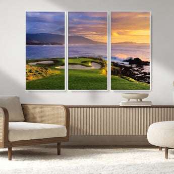 39644075-MGV-CV-36X24-Golf Course Wall Art – Coastal Sunset Canvas Print, Scenic Oceanfront Fairway Landscape Decor for Office, Man Cave, or Living Room