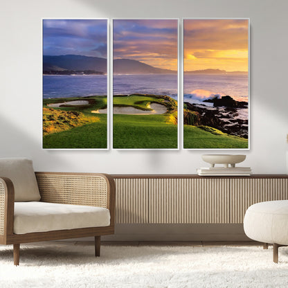 39644075-MGV-CV-36X24-Golf Course Wall Art – Coastal Sunset Canvas Print, Scenic Oceanfront Fairway Landscape Decor for Office, Man Cave, or Living Room
