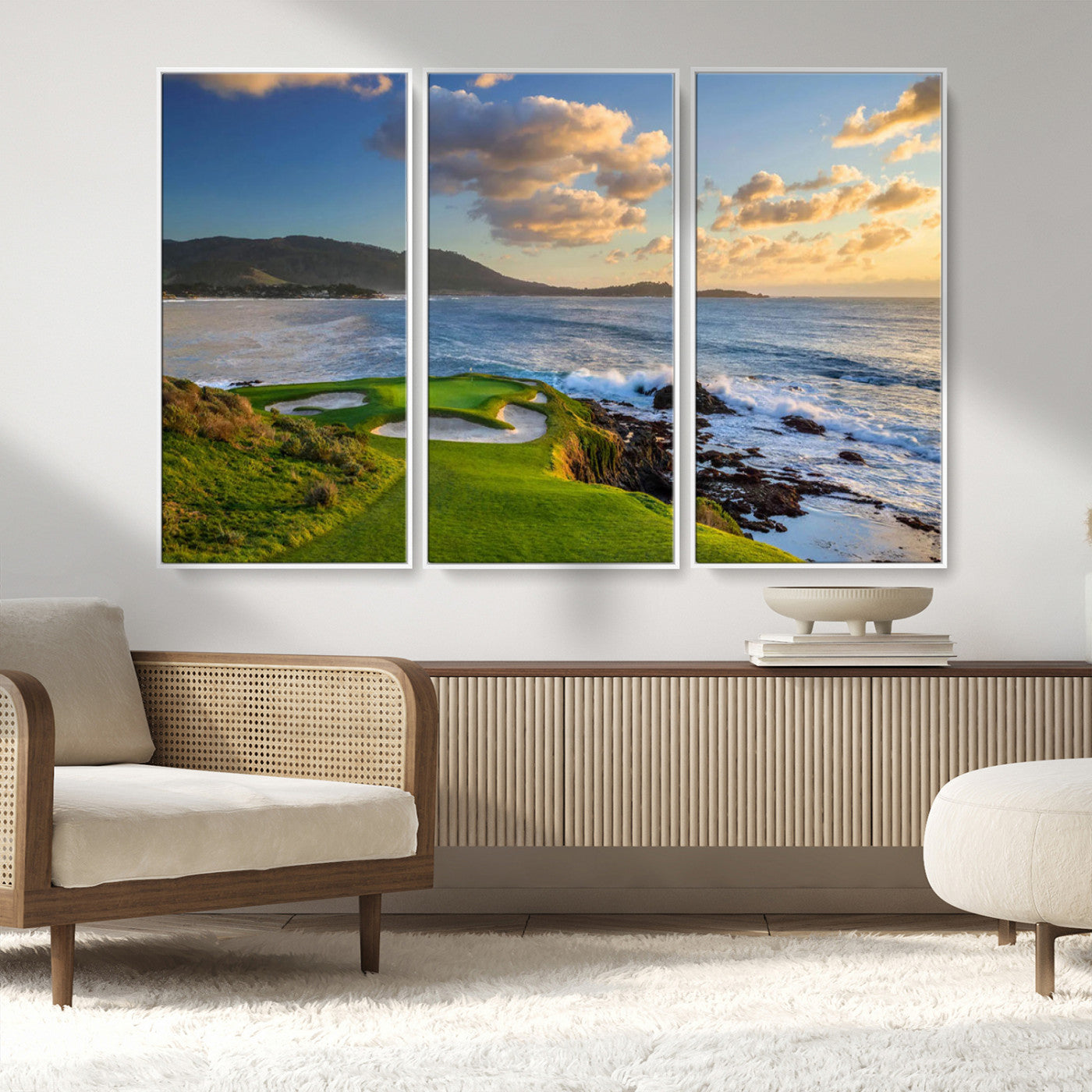50107048-MGV-CV-36X24-Golf Course Wall Art – Coastal Ocean View Canvas Print, Scenic Fairway Landscape Decor for Office, Man Cave, Bedroom, or Living