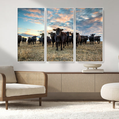 13867292-MGV-CV-36X24-Black Cattle Wall Art – Rustic Ranch Herd Canvas Print, Western Farmhouse Country Landscape Decor for Living Room, Office, or
