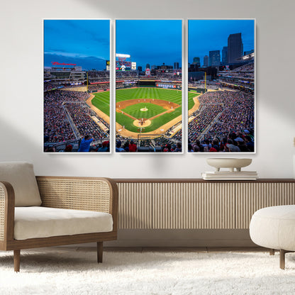 77273035-MGV-FC-48X32-3P_White-Baseball Stadium Wall Art – Panoramic Evening Game Canvas Print, Sports Fan Decor for Man Cave, Office, Bar, or Living Room