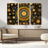 45478523-MGV-CV-36X24-Abstract Circle Wall Art – Bold Black and Gold Dot Painting Canvas Print, Modern Geometric Mandala Style Decor for Living Room or