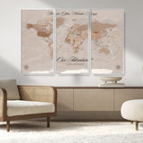 95243244-MGV-CV-36X24-Wander Often Wonder Always World Map Wall Art – Neutral Beige Adventure Canvas Print, Rustic Boho Travel Decor for Bedroom, Living