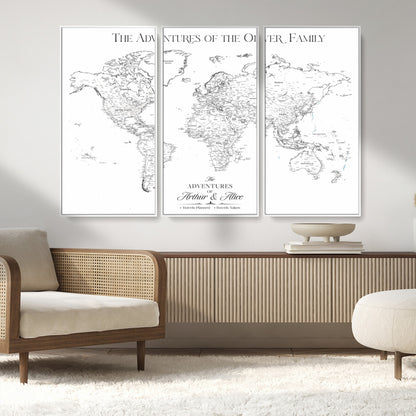 21029247-MGV-CV-36X24-Minimalist World Map Wall Art – Black and White Travel Adventure Print, Modern Family Travel Map Decor for Living Room, Bedroom,