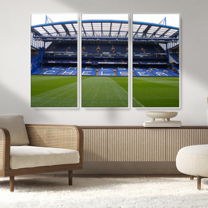 38616413CHELSA-MGV-FC-48X32-3P_White-Chelsea Stadium Wall Art – Panoramic Football Field Canvas Print, Game Day Sports Decor for Living Room, Office, or Man Cave