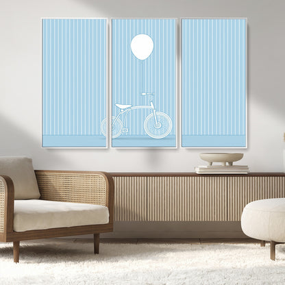 56479838-MGV-CV-36X24-Bicycle Wall Art – Minimalist Blue Canvas Print with Balloon Illustration, Modern Decor Artwork for Kids Room, Nursery, or Living