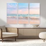 88024944-MGV-CV-36X24-Serene Ocean Waves Canvas Wall Art – Pastel Sky, Soft Sand Beach, Tranquil Seascape, Calm Water Coastal Nature, Relaxing Peaceful