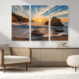 85659923-MGV-CV-36X24-Ocean Sunset Wall Art – Dramatic Seascape Canvas Print with Cliffs, Crashing Waves and Golden Sky, Bold Coastal Photography for