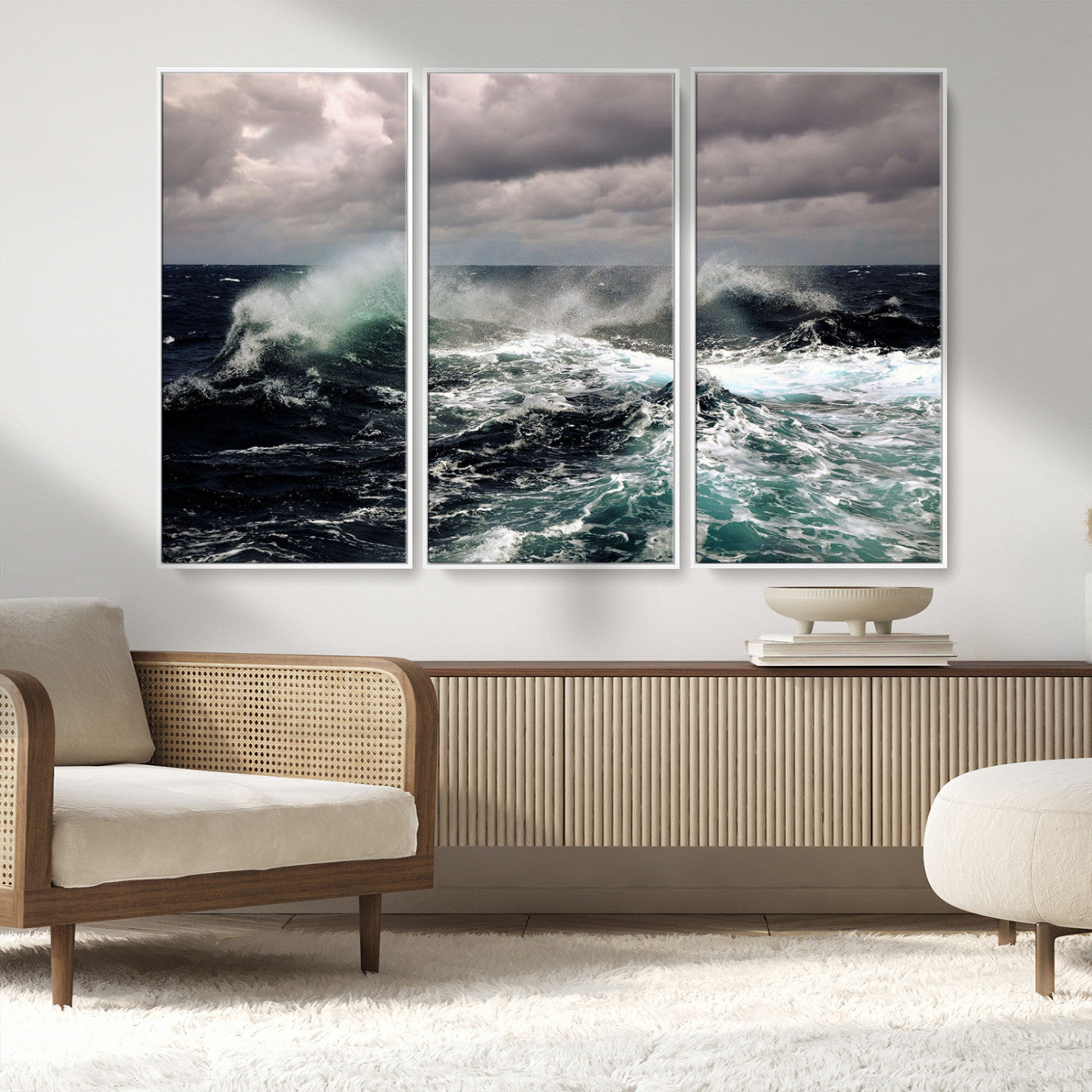 38622353-MGV-CV-36X24-Ocean Wave Wall Art – Dramatic Seascape Canvas Print with Stormy Sky and Crashing Sea, Bold Coastal Photography for Living Room,