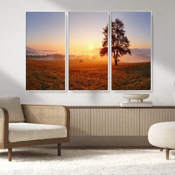 57919623-MGV-CV-36X24-Golden Sunrise Landscape Canvas Wall Art - Framed Misty Field Print, Large Nature Canvas for Living Room, Office, or Home Decor