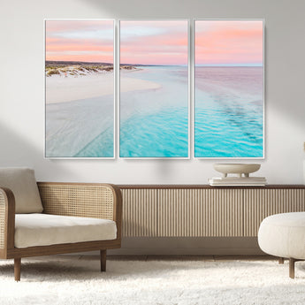 41613614-MGV-CV-36X24-Beach Sunset Wall Art – Pastel Ocean Canvas Print, Turquoise Water and Pink Sky Photography Decor for Bedroom, Living Room, Office