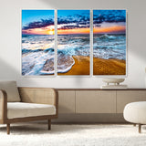 24077769-MGV-CV-36X24-Sunset Beach Wall Art – Ocean Waves Canvas Print, Golden Shoreline Photography Coastal Decor for Living Room, Bedroom, Office,