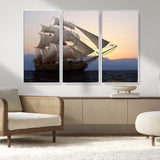 99957679-MGV-CV-36X24-Majestic Sailing Ship Wall Art – Sunset Ocean Voyage, Classic Tall Ship with Wind Filled Sails Canvas Print for Home, Office,