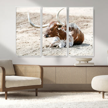 89096667-MGV-CV-36X24-Texas Longhorn Wall Art – Rustic Western Canvas Print, Cattle Photography Decor for Ranch House, Living Room, Office, Man Cave