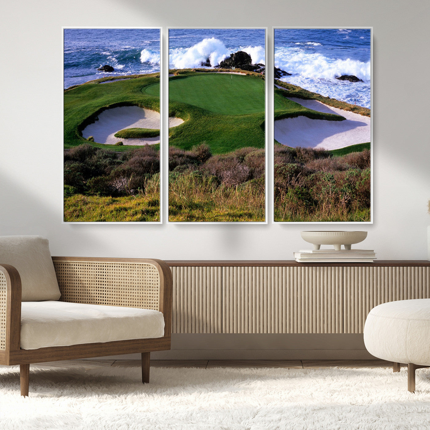 22776914-MGV-CV-36X24-Golf Course Wall Art – Oceanfront Green Canvas Print, Coastal Pebble Beach Photography Sports Decor for Living Room, Office, Man