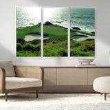 48473947-MGV-CV-36X24-Ocean Golf Course Wall Art – Panoramic Green Fairway Canvas Print, Coastal Golf Landscape Photography Sports Decor for Office, Man
