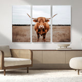 16316734-MGV-FC-48X32-3P_White-Texas Longhorn Wall Art – Rustic Bull Portrait Canvas Print, Western Farmhouse Animal Photography Decor for Living Room, Office,