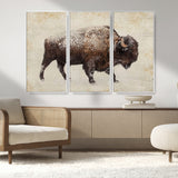 54810031-MGV-FC-48X32-3P_White-Western Wall Art – Snow Covered Bison Canvas Print, Rustic Wildlife Photography Decor for Bedroom, Living Room, Office, Lodge,