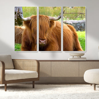 68411138-MGV-CV-36X24-Farmhouse Wall Art – Highland Cow Canvas Print, Rustic Country Cattle Photography Decor for Bedroom, Living Room, Office, Ranch,