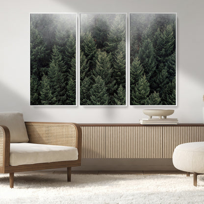 84059409-MGV-CV-36X24-Forest Wall Art – Misty Evergreen Trees Canvas Print, Tranquil Nature Photography Decor for Bedroom, Living Room, Office, Cabin or