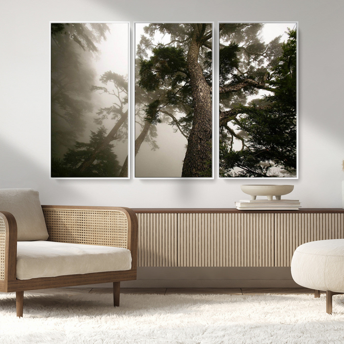 87969493-MGV-CV-36X24-Forest Wall Art – Misty Tall Trees Canvas Print, Dramatic Woodland Photography Decor for Bedroom, Living Room, Office, Cabin,