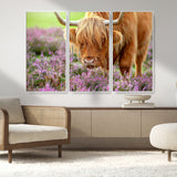 64069351-MGV-CV-36X24-Farmhouse Wall Art – Highland Cow in Wildflowers Canvas Print, Rustic Country Cattle Photography Decor for Bedroom, Living Room,