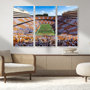 64238859-MGV-FC-48X32-3P_White-Neyland Stadium Wall Art – Tennessee Volunteers Checkerboard Game Day Canvas Print, College Football Panorama Decor for Man Cave
