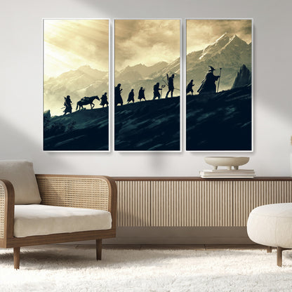 76547-MGV-FC-48X32-3P_White-Fellowship Journey Wall Art Canvas Print, Framed LOTR Art Picture Print, Middle Earth Perfect Tolkien Fantasy Decor Artwork