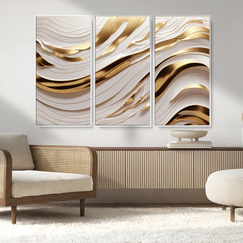 41237-MGV-CV-36X24-Gold Waves Wall Art Canvas Print, Framed Elegant Flow Art Picture Print, Luxury Layers Perfect Minimal Luxe Decor Artwork