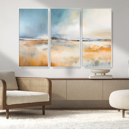 12135-MGV-FC-48X32-3P_White-Soft Horizon Wall Art Canvas Print, Framed Golden Field Art Picture Print, Dreamy Horizon Perfect Minimalist Earthy Decor Artwork