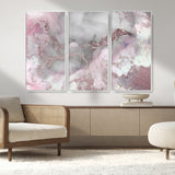 16416-MGV-FC-48X32-3P_White-Blush Marble Wall Art Canvas Print, Framed Rose Gold Art Picture Print, Pink Cloudy Perfect Modern Glam Decor Artwork