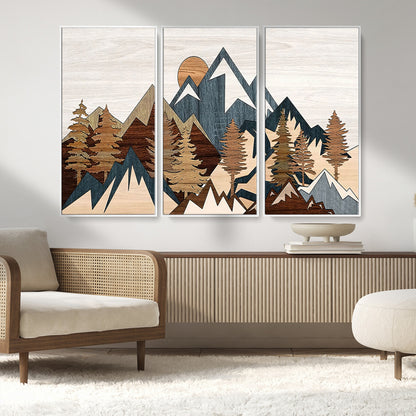 80300-MGV-FC-48X32-3P_White-Geometric Mountains Wall Art Canvas Print, Framed Stylized Trees Art Picture Print, Graphic Forest Perfect Rustic Abstract Decor