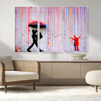 69505-MGV-FC-48X32-3P_White-Graffiti Girl Wall Art Canvas Print, Framed Urban Contrast Art Picture Print, Vibrant Graffiti Perfect Urban Pop Decor Artwork