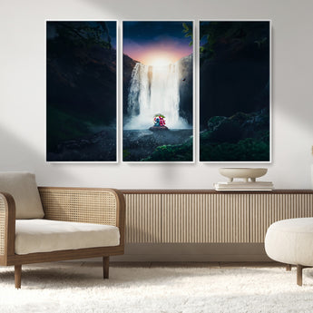 56359-MGV-CV-36X24-Lilo Stitch Wall Art Canvas Print, Framed Stitch Angel Art Picture Print, Cartoon Waterfall Perfect Tropical Fantasy Decor Artwork