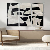 33714-MGV-FC-48X32-3P_White-Monochrome Design Wall Art Canvas Print, Framed Modern Linework Art Picture Print, Textured Shapes Perfect Monochrome Modern Decor