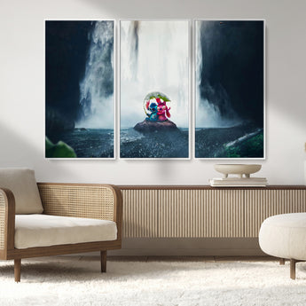 32259-MGV-CV-36X24-Stitch Angel Wall Art Canvas Print, Framed Stitch Waterfall Art Picture Print, Cartoon Couple Perfect Moody Fantasy Decor Artwork