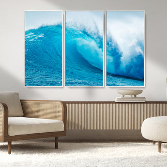 15566-MGV-CV-36X24-Ocean Wave Wall Art Canvas Print, Framed Curling Wave Art Picture Print, Vibrant Surf Wave Perfect Coastal Surf Decor Artwork