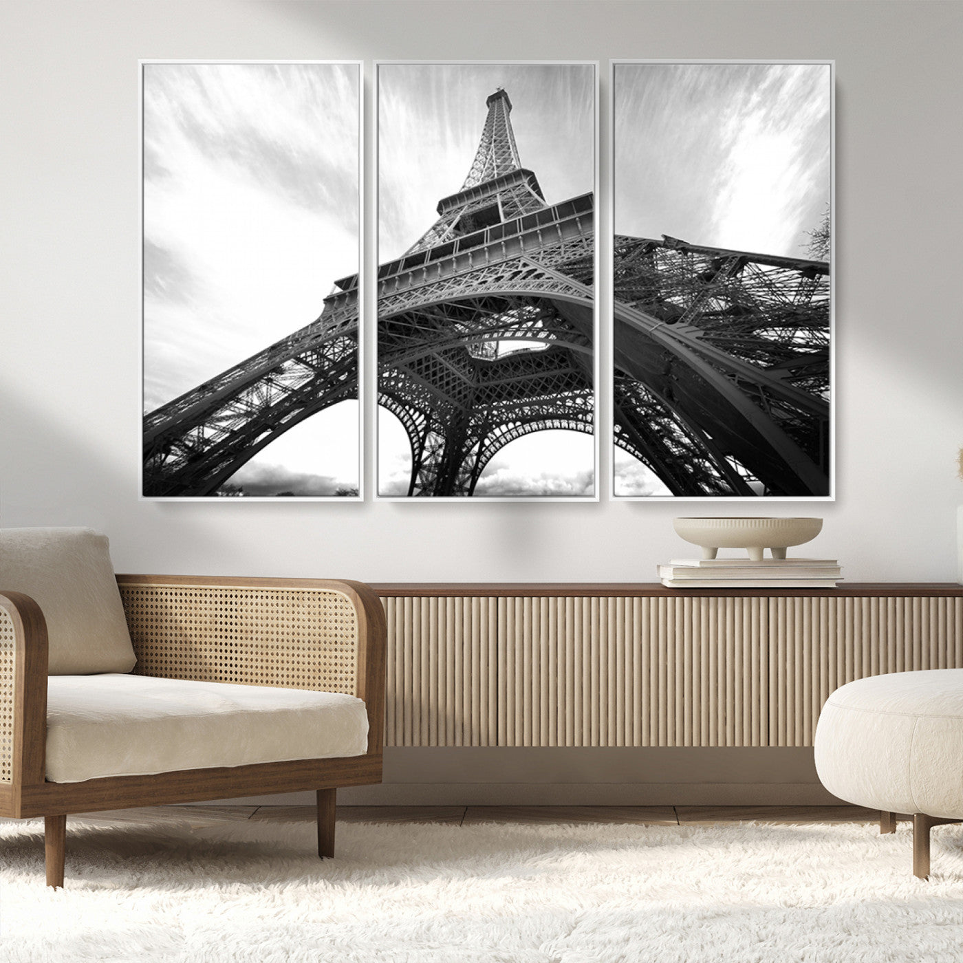 40006-MGV-CV-36X24-Eiffel Tower Wall Art – Black and White Architectural Photo Print, Paris Inspired Decor for Bedroom, Office, Studio or Modern