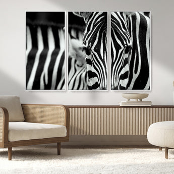 43631-MGV-FC-48X32-3P_White-Zebra Wall Art – Black & White Safari Wildlife Canvas Print, Modern Animal Photography Decor for Living Room, Office, or Bedroom
